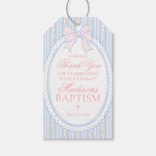 Blue Vintage Fancy Floral Baptism Favours Gift Tags