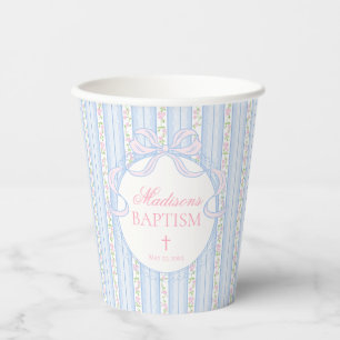 Blue Vintage Fancy Floral Baptism Paper Cups
