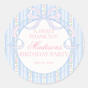Blue Vintage Fancy Floral Birthday Party Circle Classic Round Sticker