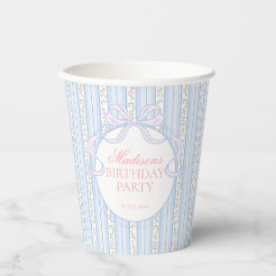 Blue Vintage Fancy Floral Birthday Party Paper Cups