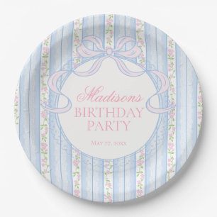 Blue Vintage Fancy Floral Birthday Party Paper Plate