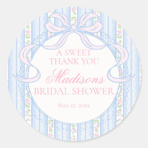 Blue Vintage Fancy Floral Bridal Shower Circle Classic Round Sticker