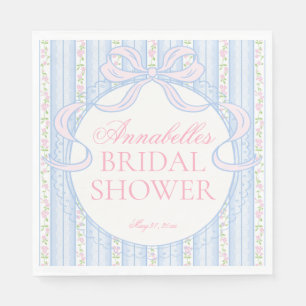 Blue Vintage Fancy Floral Bridal Shower Dessert Napkin