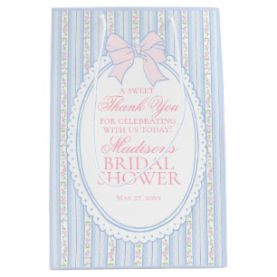 Blue Vintage Fancy Floral Bridal Shower Favours Medium Gift Bag