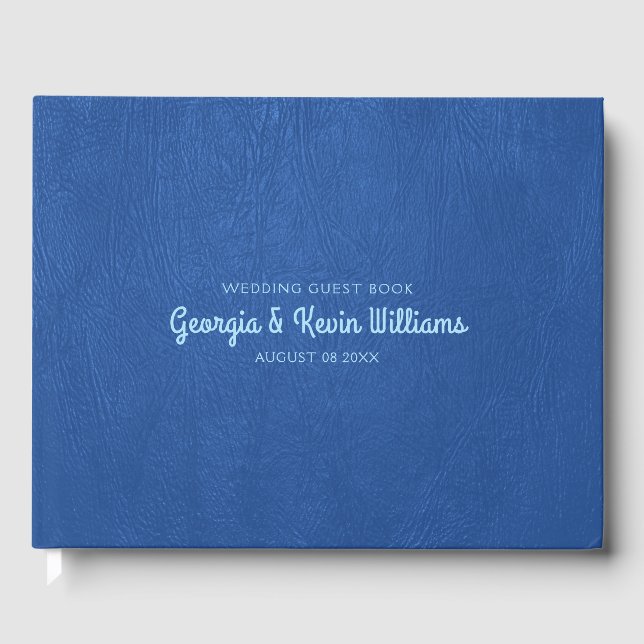 Blue vintage faux leather texture Guest Book (Front)