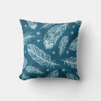 Blue vintage feather pattern cushion