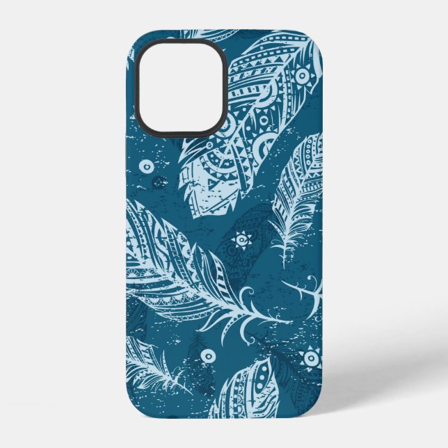 Blue vintage feather pattern iPhone case (Back)