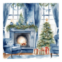Blue Vintage Festive Room by Christmas Atmosphere