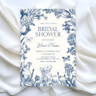 Blue Vintage floral botanical bridal shower Invitation