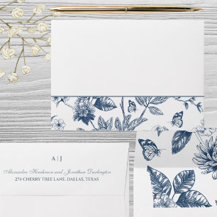Blue Vintage Floral Chinoiserie Wedding Envelope