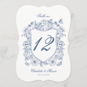 Blue Vintage Floral Crest Die Cut Table Number