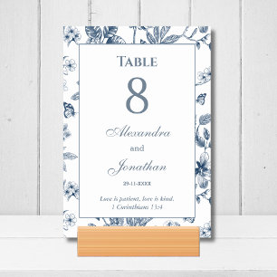Blue Vintage Floral French Christian Wedding Table Number