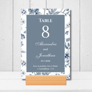 Blue Vintage Floral French Christian Wedding Table Number