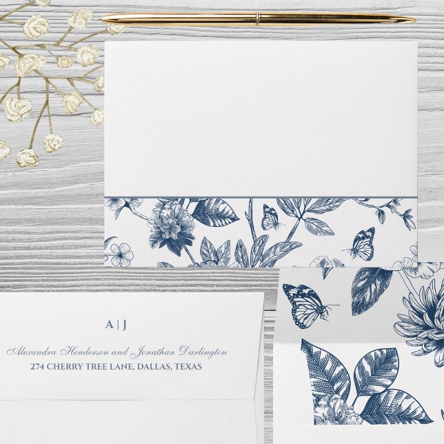 Blue Vintage Floral French Wedding Envelope (Creator Uploaded)