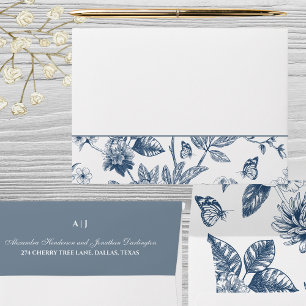Blue Vintage Floral French Wedding Envelope