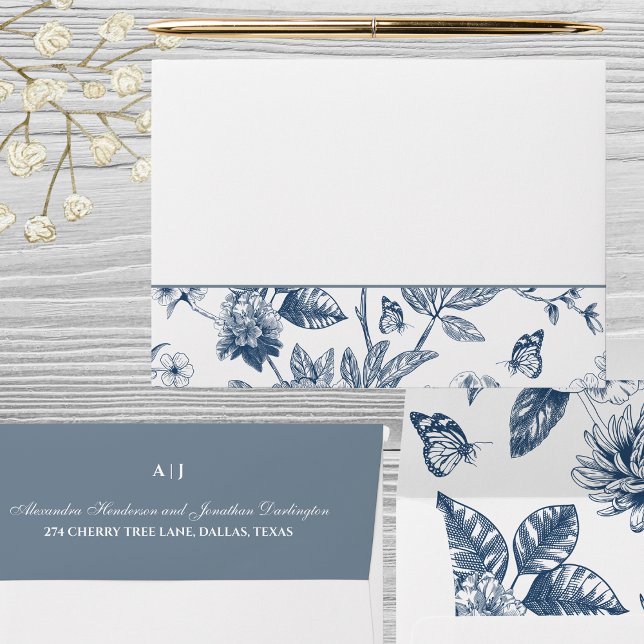 Blue Vintage Floral French Wedding Envelope (Creator Uploaded)