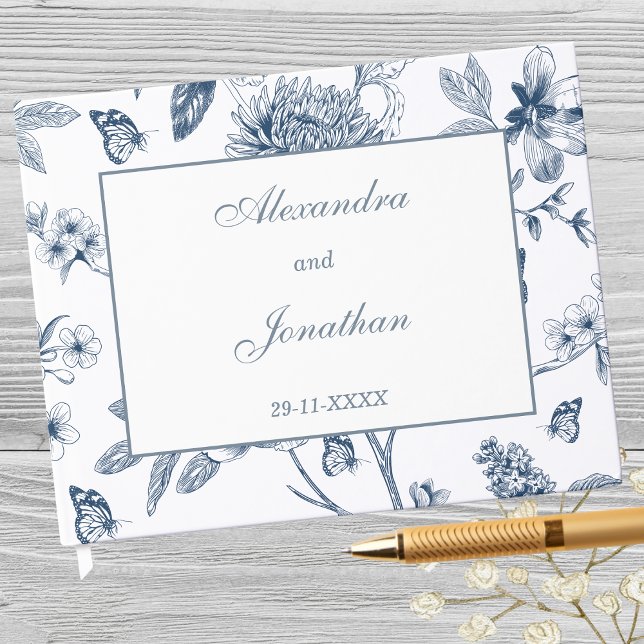 Blue Vintage Floral French Wedding Guest Book (Creator Uploaded)