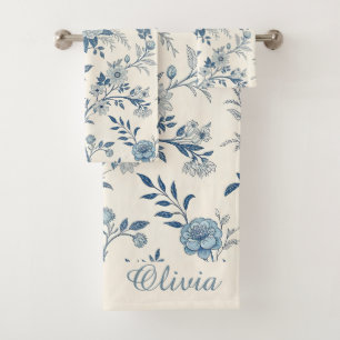 Blue Vintage Floral Pattern Bath Towel Set