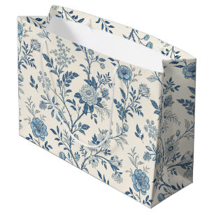 Blue Vintage Floral Pattern Large Gift Bag