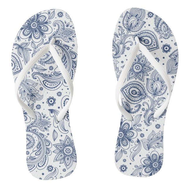 Blue Vintage Floral Pattern Woman Flip flop (Footbed)