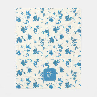 Blue Vintage Floral Personalised Monogrammed Fleece Blanket