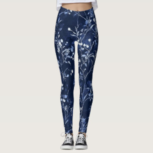 Blue Vintage Floral Toile Pattern (10) Leggings