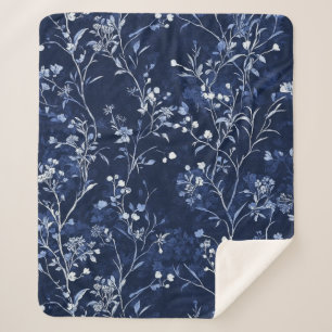 Blue Vintage Floral Toile Pattern (10) Sherpa Blanket