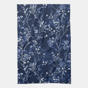 Blue Vintage Floral Toile Pattern (10) Tea Towel