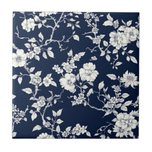 Blue Vintage Floral Toile Pattern (10) Tile