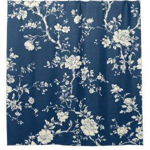 Blue Vintage Floral Toile Pattern (11) Shower Curtain