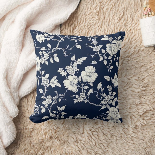 Blue Vintage Floral Toile Pattern (12) Cushion (Blanket)