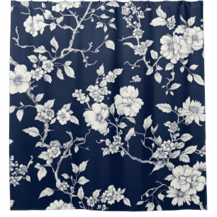 Blue Vintage Floral Toile Pattern (12) Shower Curtain