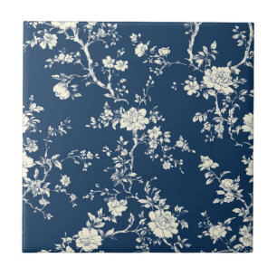Blue Vintage Floral Toile Pattern (12) Tile