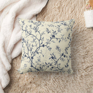 Blue Vintage Floral Toile Pattern (1) Cushion