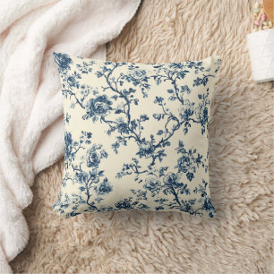 Blue Vintage Floral Toile Pattern (2) Cushion