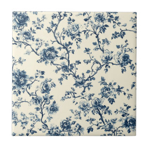 Blue Vintage Floral Toile Pattern (2) Tile