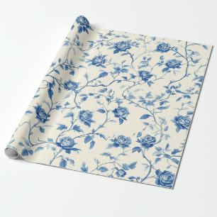 Blue Vintage Floral Toile Pattern (3) Wrapping Paper