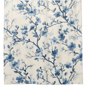 Blue Vintage Floral Toile Pattern (4) Shower Curtain