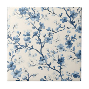 Blue Vintage Floral Toile Pattern (4) Tile