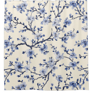 Blue Vintage Floral Toile Pattern (5) Shower Curtain