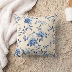 Blue Vintage Floral Toile Pattern (6) Cushion