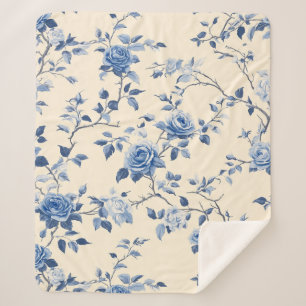 Blue Vintage Floral Toile Pattern (6) Sherpa Blanket