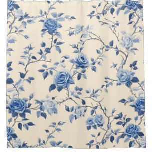 Blue Vintage Floral Toile Pattern (6) Shower Curtain