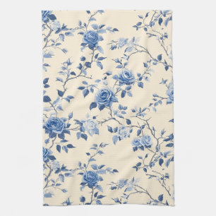 Blue Vintage Floral Toile Pattern (6) Tea Towel
