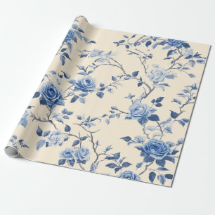 Blue Vintage Floral Toile Pattern (6) Wrapping Paper