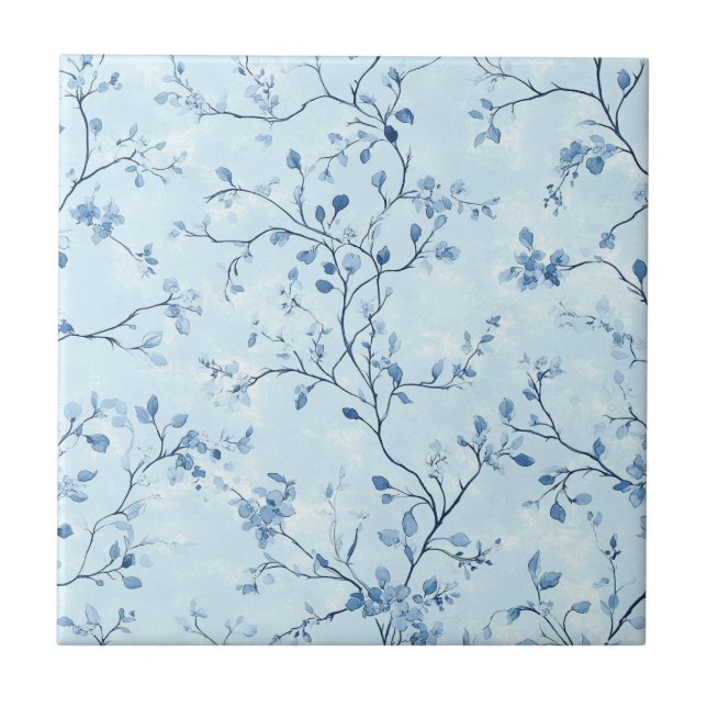 Blue Vintage Floral Toile Pattern (7) Tile (Front)