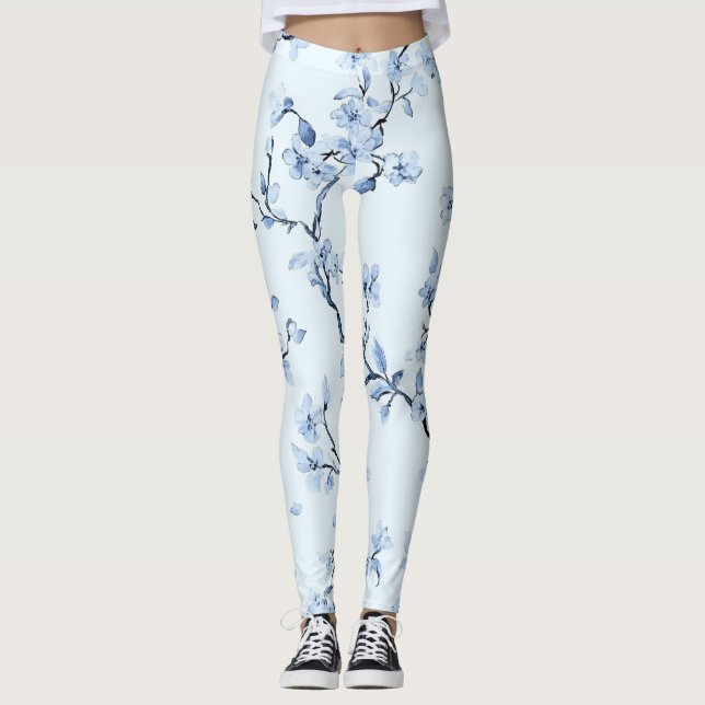 Blue Vintage Floral Toile Pattern (9) Leggings (Front)