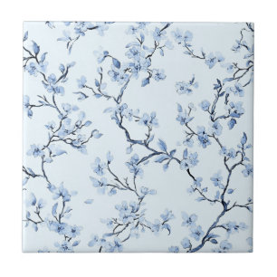 Blue Vintage Floral Toile Pattern (9) Tile