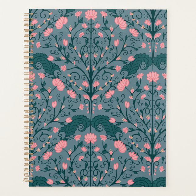 Blue Vintage Floral Vine Pattern Planner (Front)
