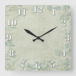 Blue Vintage Floral Vine Wedding Square Wall Clock
